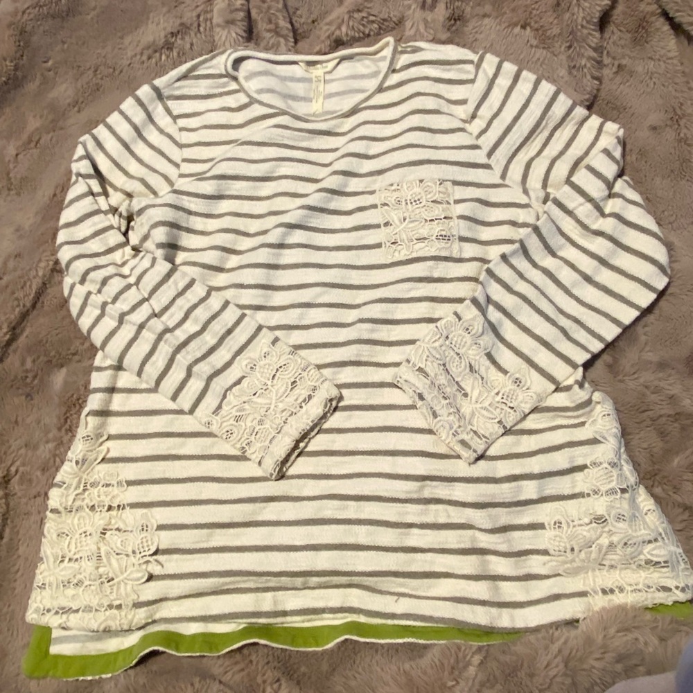 Matilda Jane crochet accent striped sweater size L